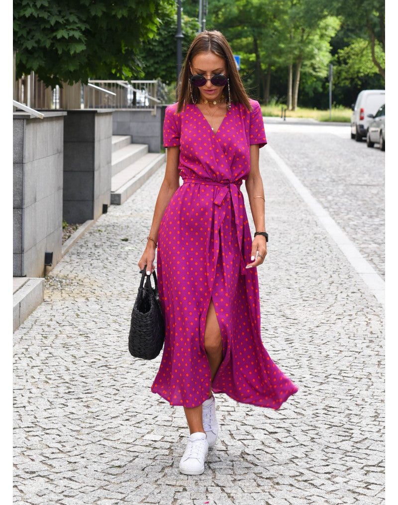Robe Portefeuille Fleurie Femme Manches Courtes