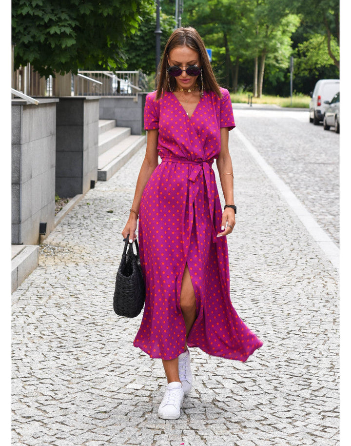 Robe Portefeuille Fleurie Femme Manches Courtes