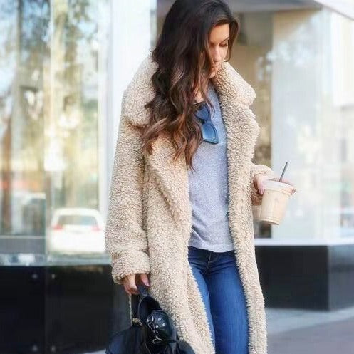 Manteau Long en Polaire Douce Effet Mouton Pour Femme