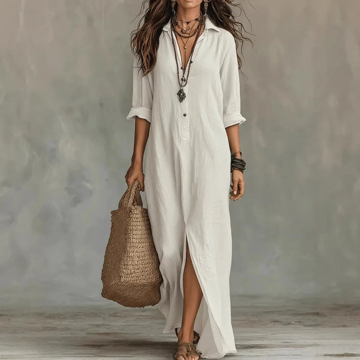 Robe Longue Col V Femme Manches 3/4