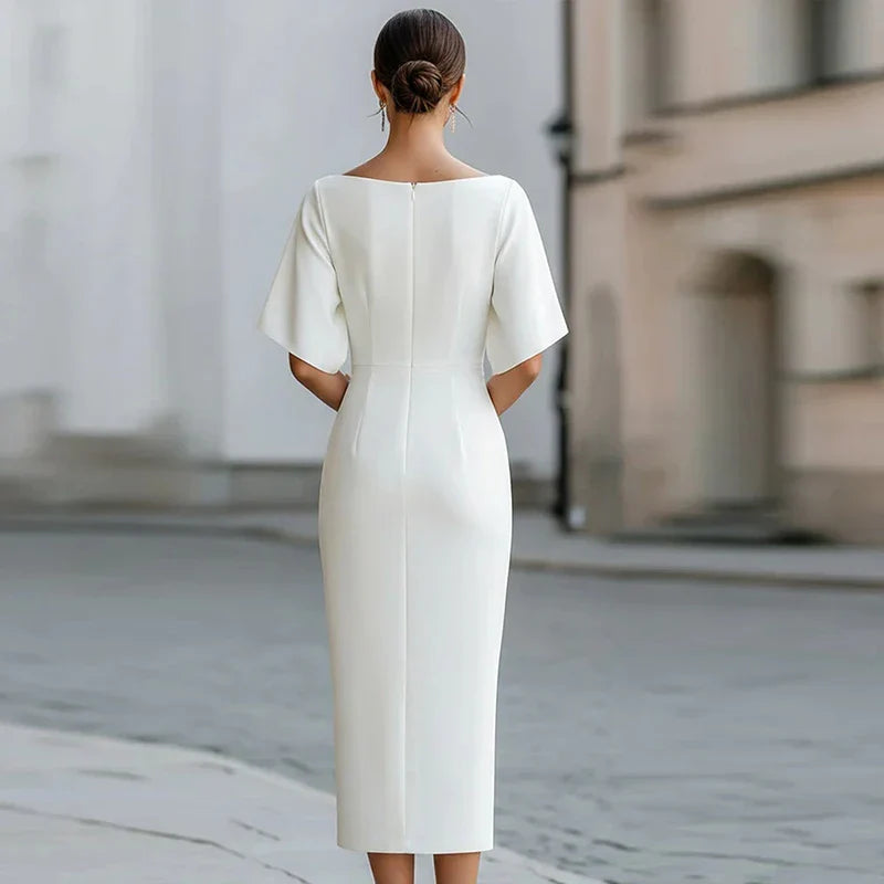 Robe Midi Sculptante à Encolure Bateau Pour Femme