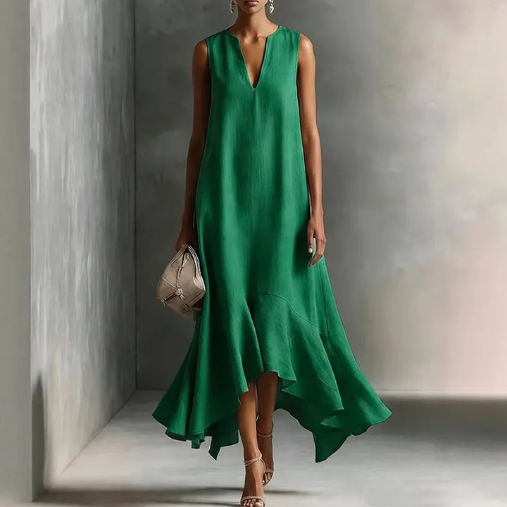 Robe Maxi Femme Bohème Col V Ourlet Volanté