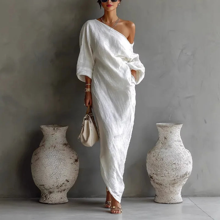 Robe Maxi Asymétrique Femme Manches Chauve-Souris