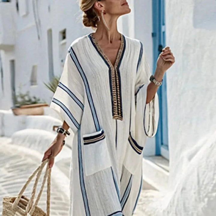 Abito lungo a righe boho con scollo a V da donna