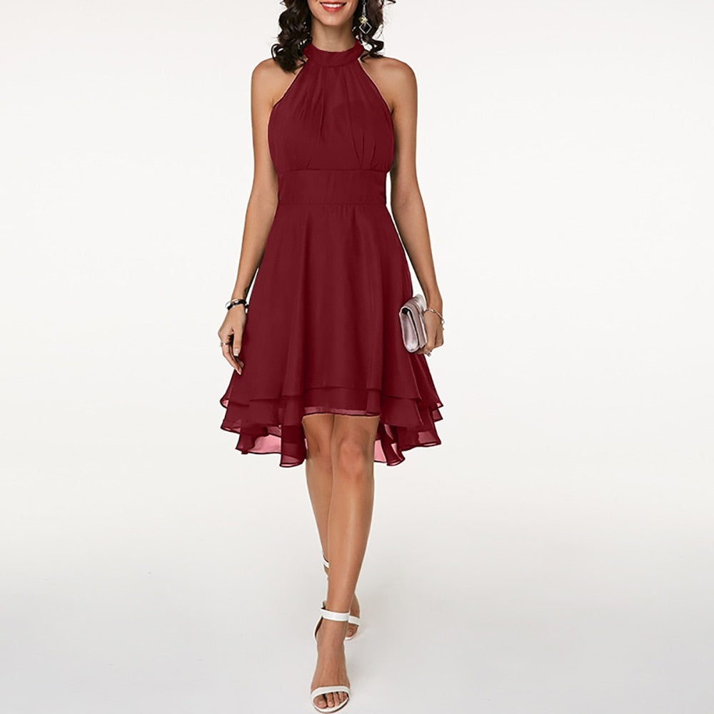 Robe Courte Femme Col Halter Fluide Soirée