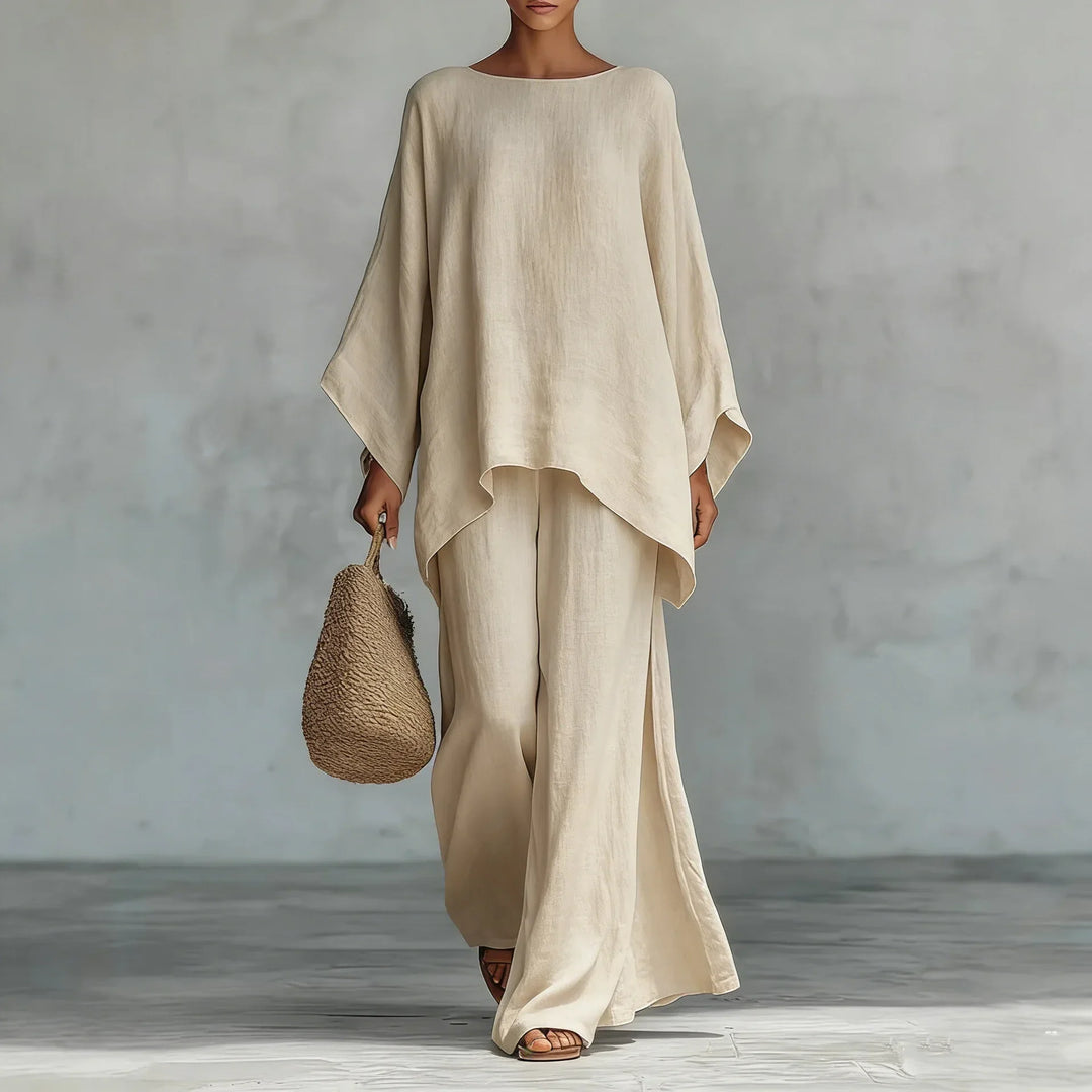 Women's Asymmetrical Top and Fluid Trousers Set