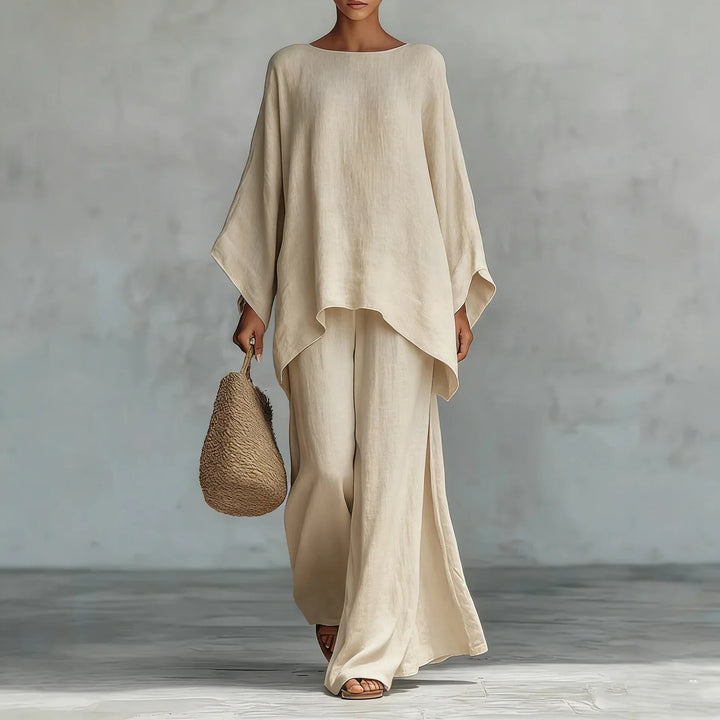 Women's Asymmetrical Top and Fluid Trousers Set