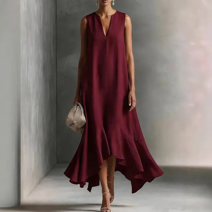 Robe Maxi Femme Bohème Col V Ourlet Volanté