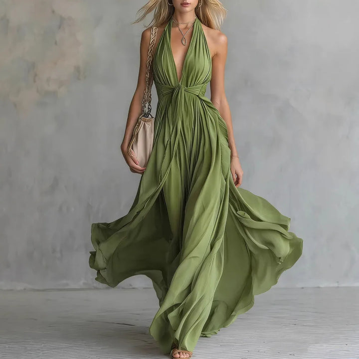 Robe Maxi Femme Col Halter Décolleté V