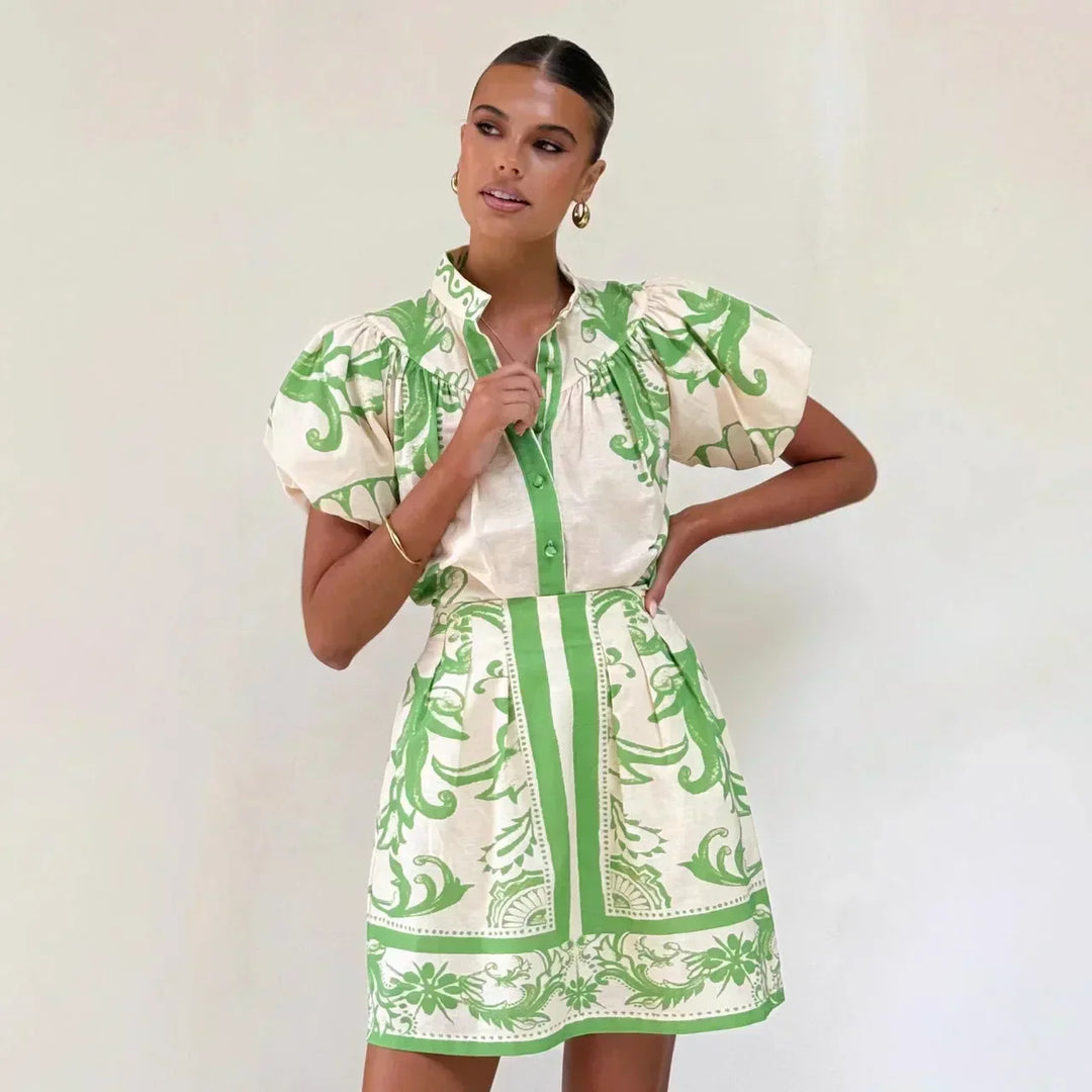 Robe Mini Fleurs Manches Bouffantes Femme Été