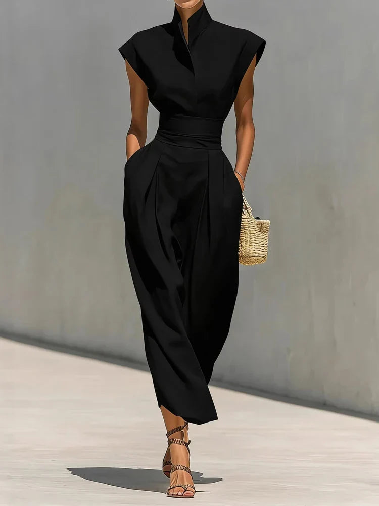 Robe Midi Fluide Col Montant Pour Femme