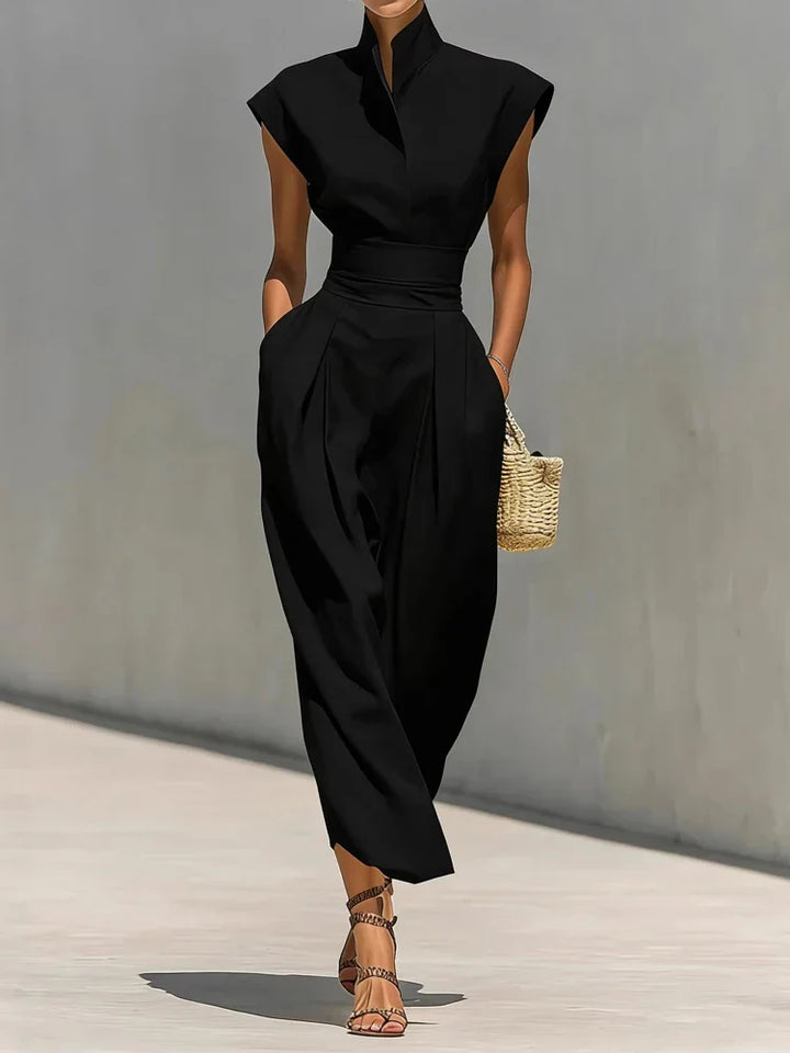 Robe Midi Fluide Col Montant Pour Femme