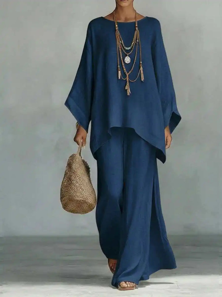 Women's Asymmetrical Top and Fluid Trousers Set