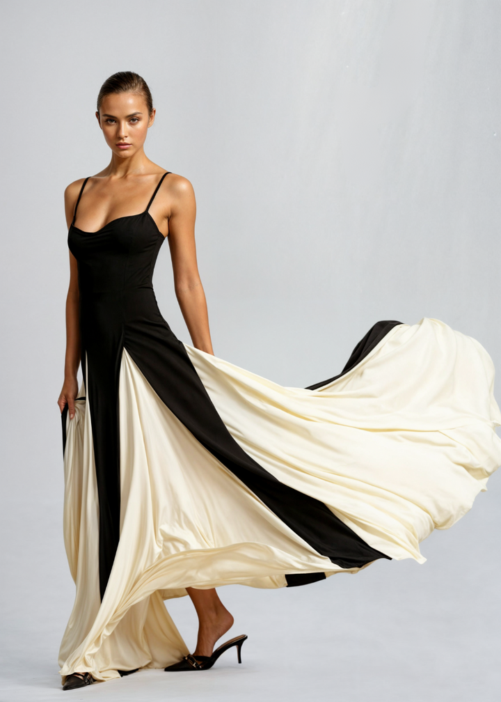 Robe Longue Fluide Femme Drapée Soirée