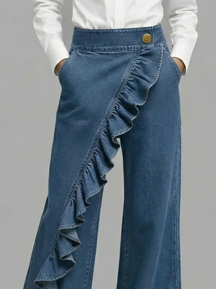 Jean Femme Asymétrique Jambes Larges Vintage