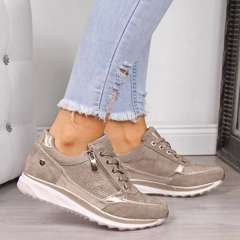 Baskets Décontractées Pour Femme à Lacets et Fermeture Éclair Latérale