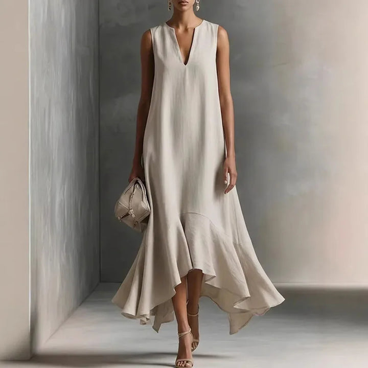 Robe Maxi Femme Bohème Col V Ourlet Volanté