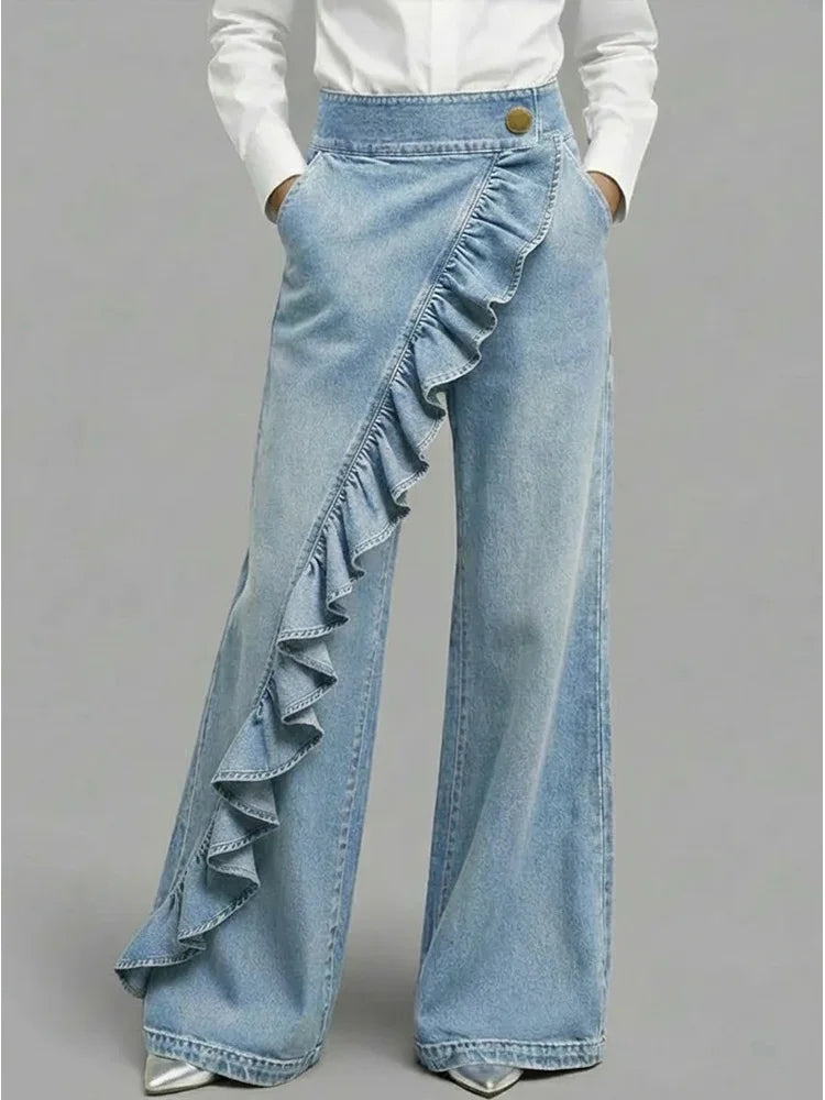 Jean Femme Asymétrique Jambes Larges Vintage