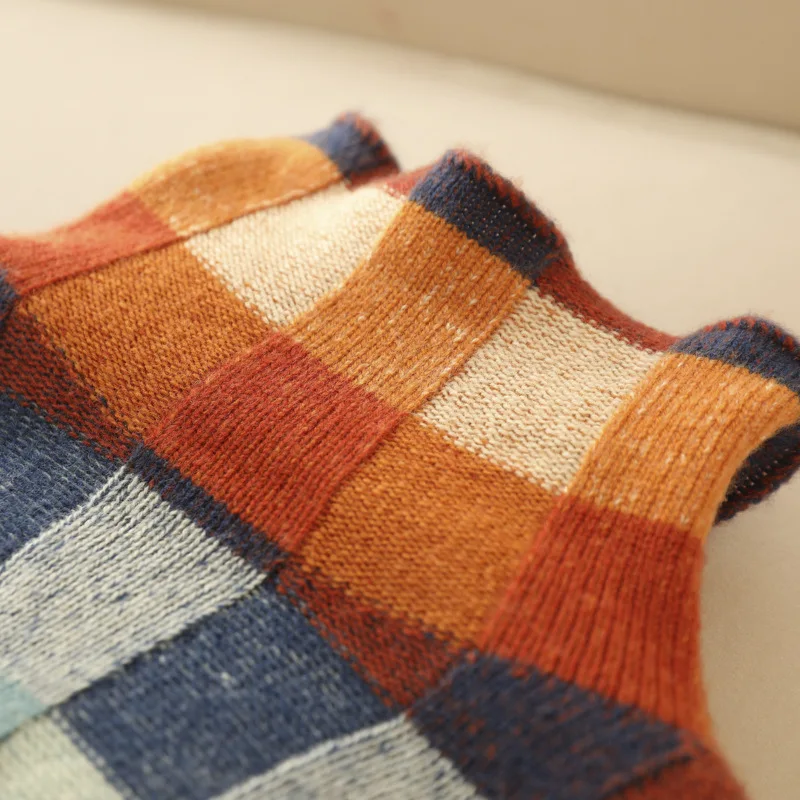 Women's Plaid and Color-Block Knit Sweater