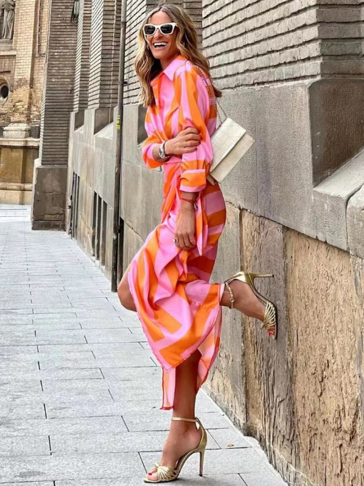Vestido Midi Colorido Mulher Fluido Verão