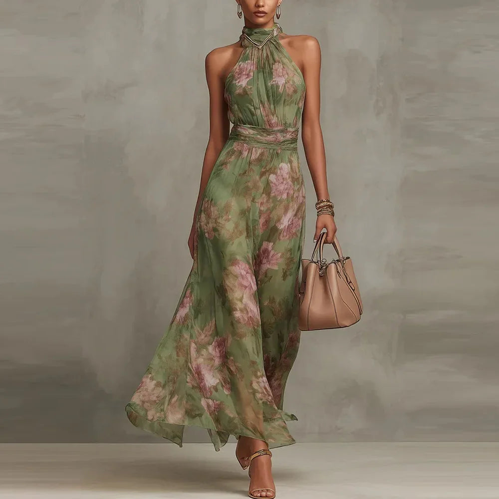 Robe Longue Femme Col Cache-Cœur Floral