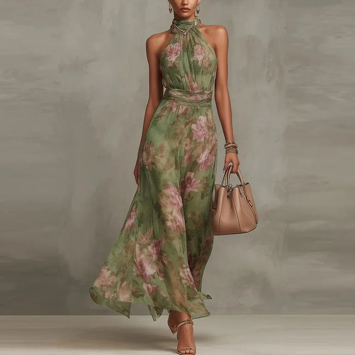 Robe Longue Femme Col Cache-Cœur Floral