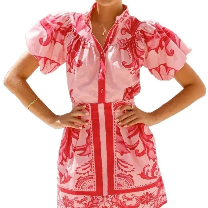 Robe Mini Fleurs Manches Bouffantes Femme Été