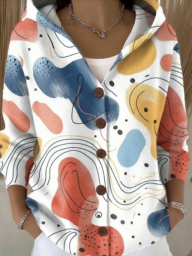 Cardigan à Capuche Boutonné et Imprimé Pour Femme