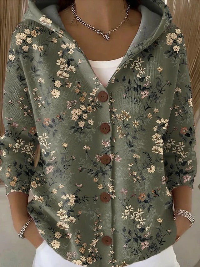 Cardigan à Capuche Boutonné et Imprimé Pour Femme