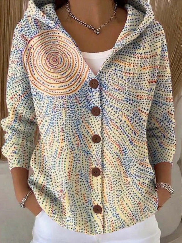 Cardigan à Capuche Boutonné et Imprimé Pour Femme