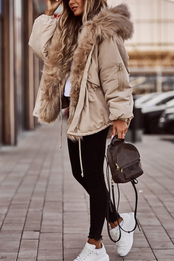 Women's quilted hooded parka in faux fur