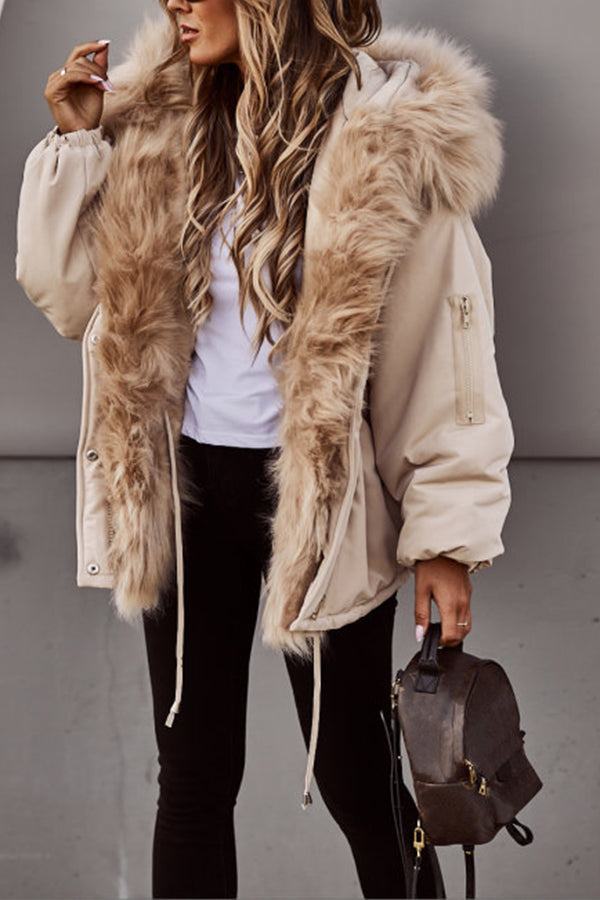 Women's quilted hooded parka in faux fur