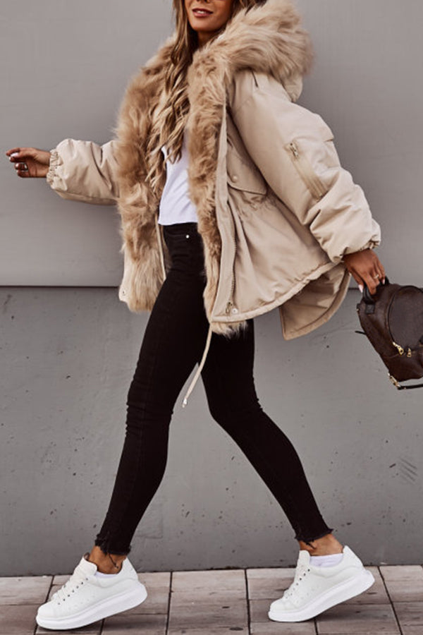 Women's quilted hooded parka in faux fur