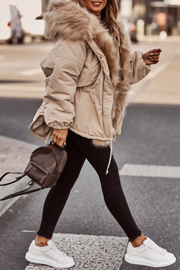 Women's quilted hooded parka in faux fur
