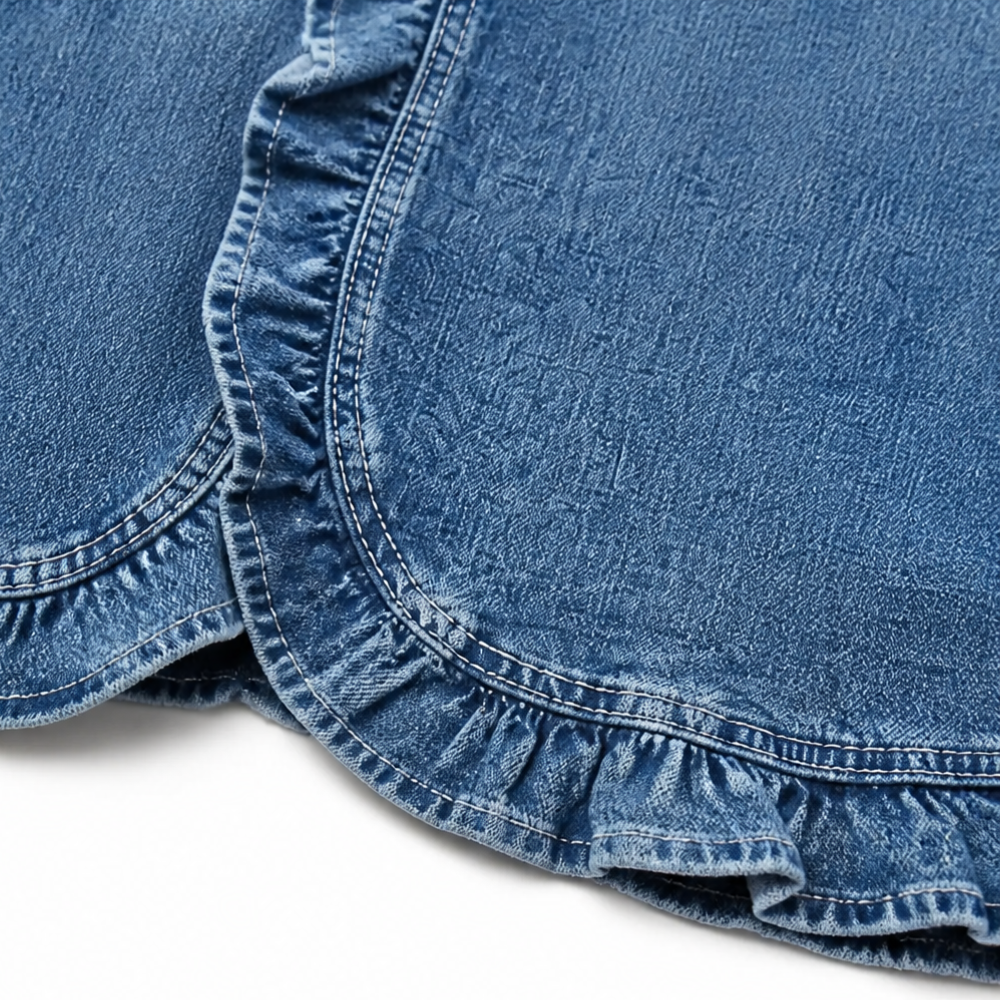 Damejeansvest med åpen volangkrage