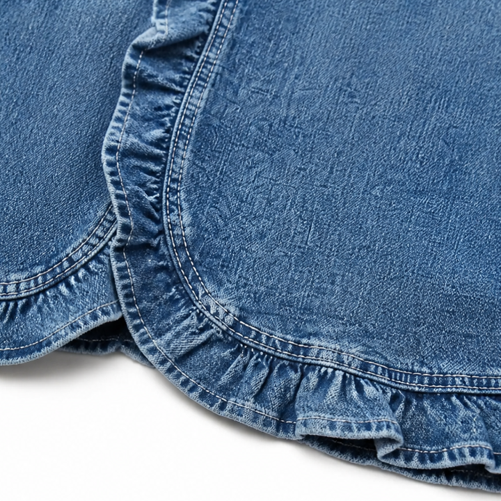 Damejeansvest med åpen volangkrage