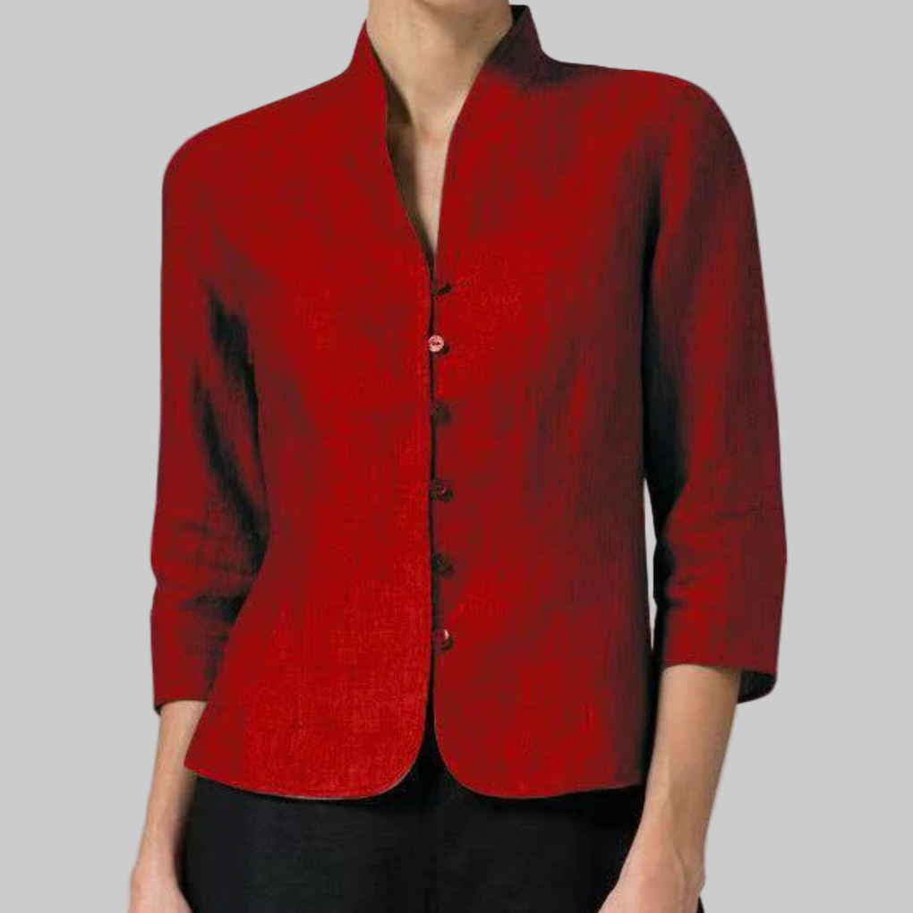 Blouse Col Mao Chambray Femme Manches 3/4