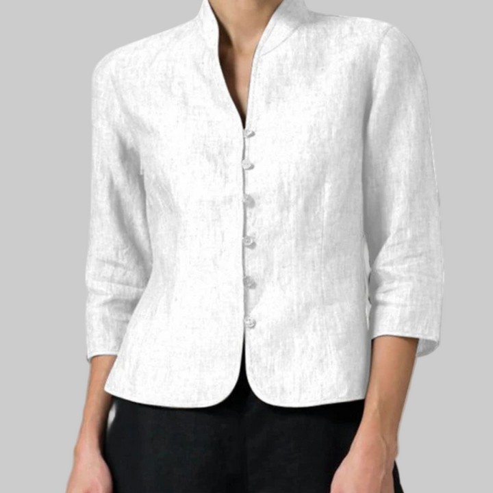 Blouse Col Mao Chambray Femme Manches 3/4