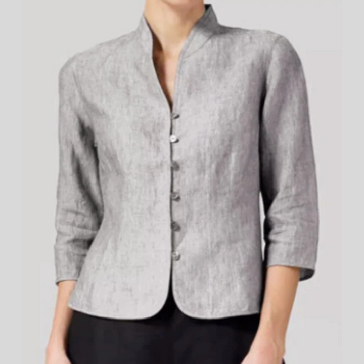 Blouse Col Mao Chambray Femme Manches 3/4