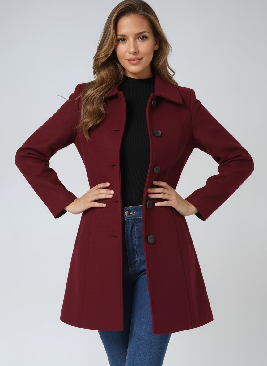 Trench-Coat D'hiver Mi-Long et Cintré Pour Femme