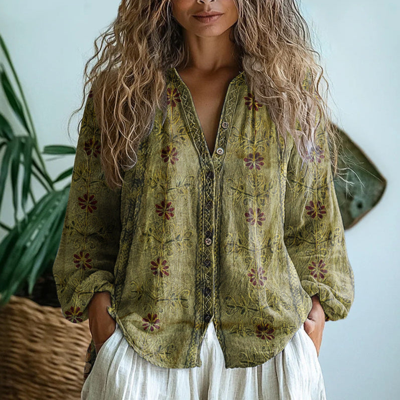 Blouse Fleurie Femme Col V Style Bohème