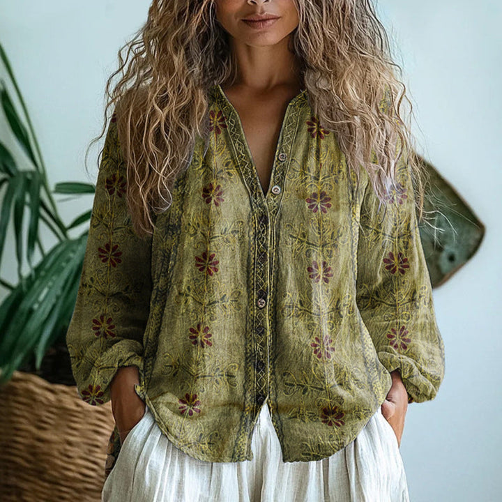 Blouse Fleurie Femme Col V Style Bohème