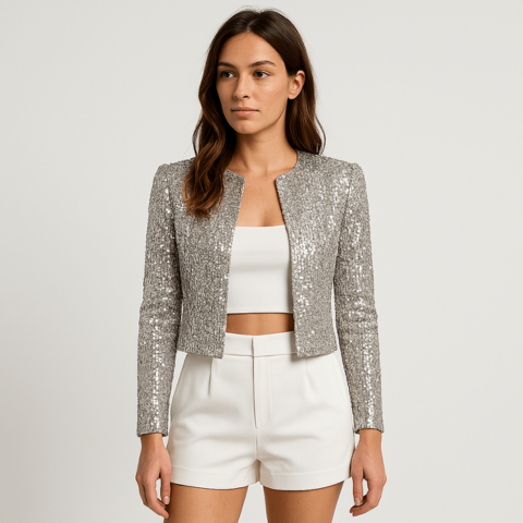 Blazer Court Pailleté Femme Soirée