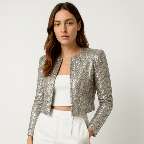 Blazer Court Pailleté Femme Soirée