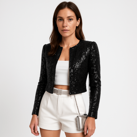 Blazer Court Pailleté Femme Soirée