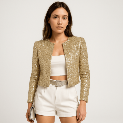 Blazer Court Pailleté Femme Soirée