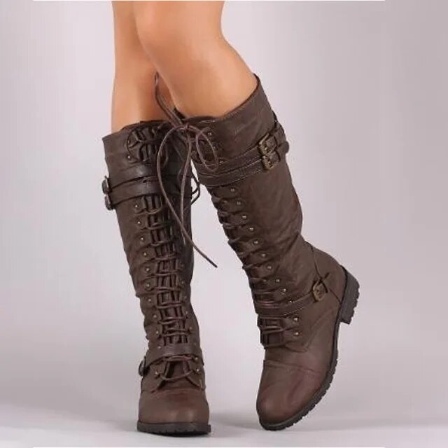 Bottes Femme Lacets et Boucles Cuir Végan