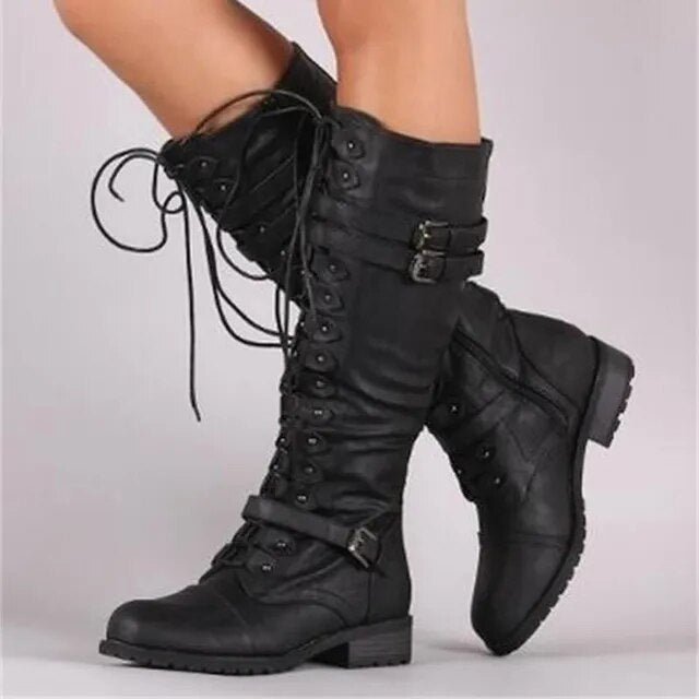 Bottes Femme Lacets et Boucles Cuir Végan