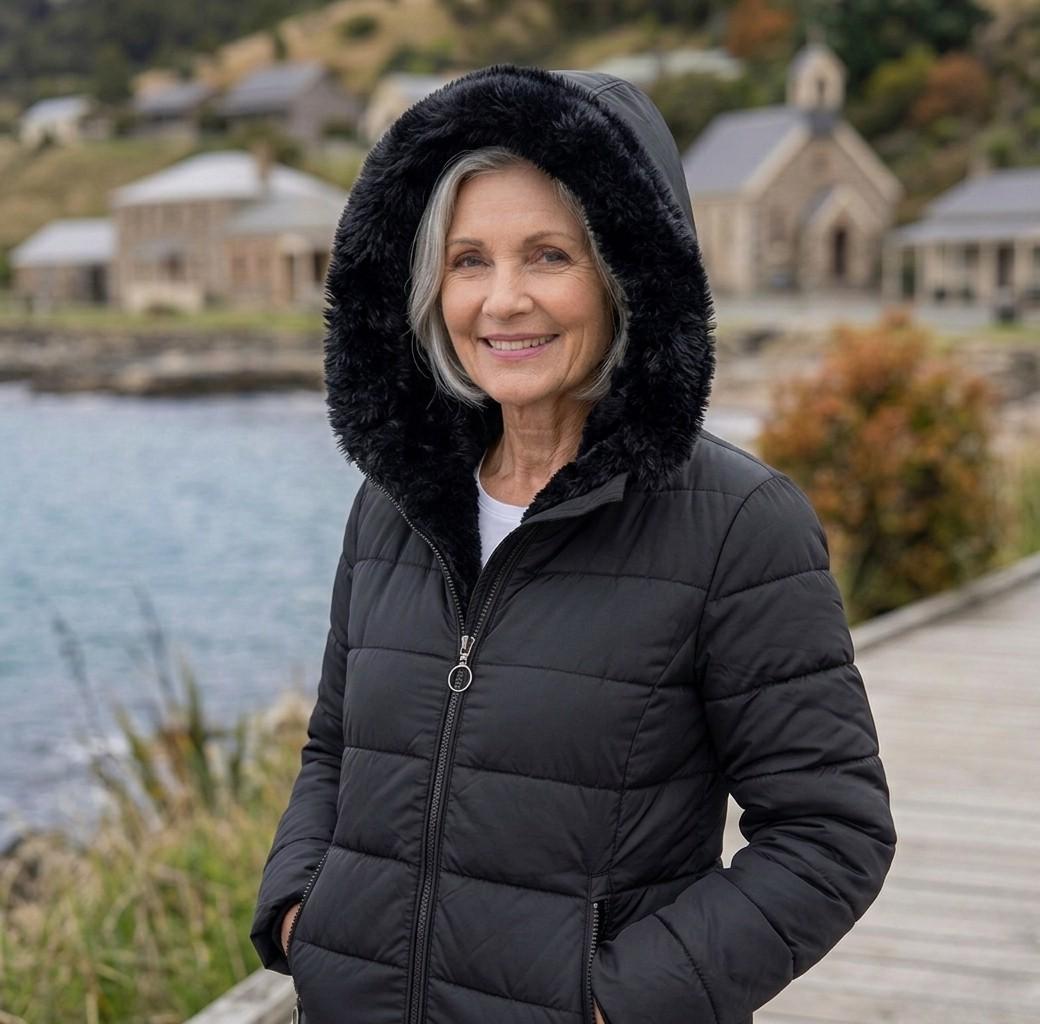 Casaco de inverno acolchoado com capuz para mulher