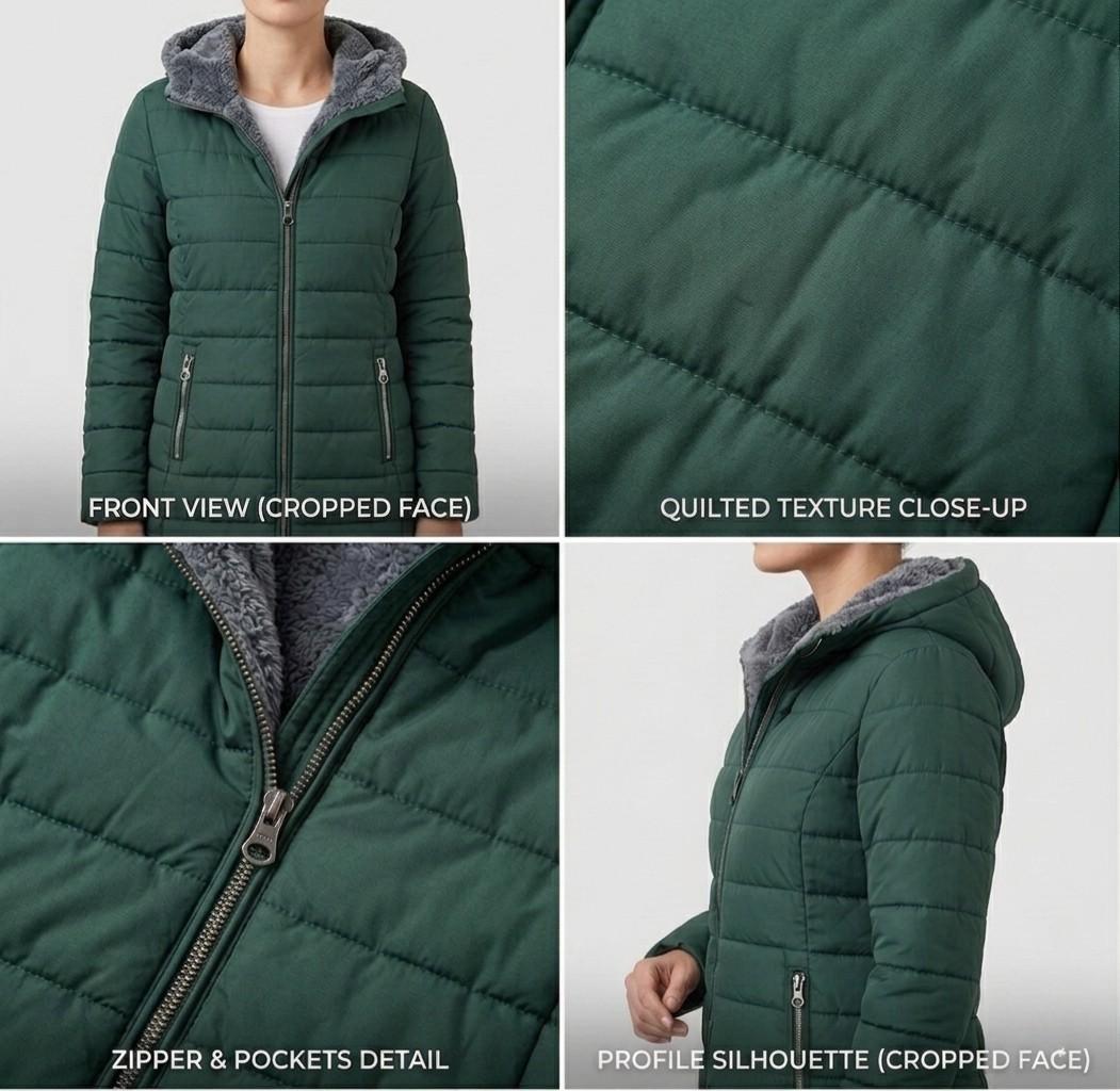 Casaco de inverno acolchoado com capuz para mulher